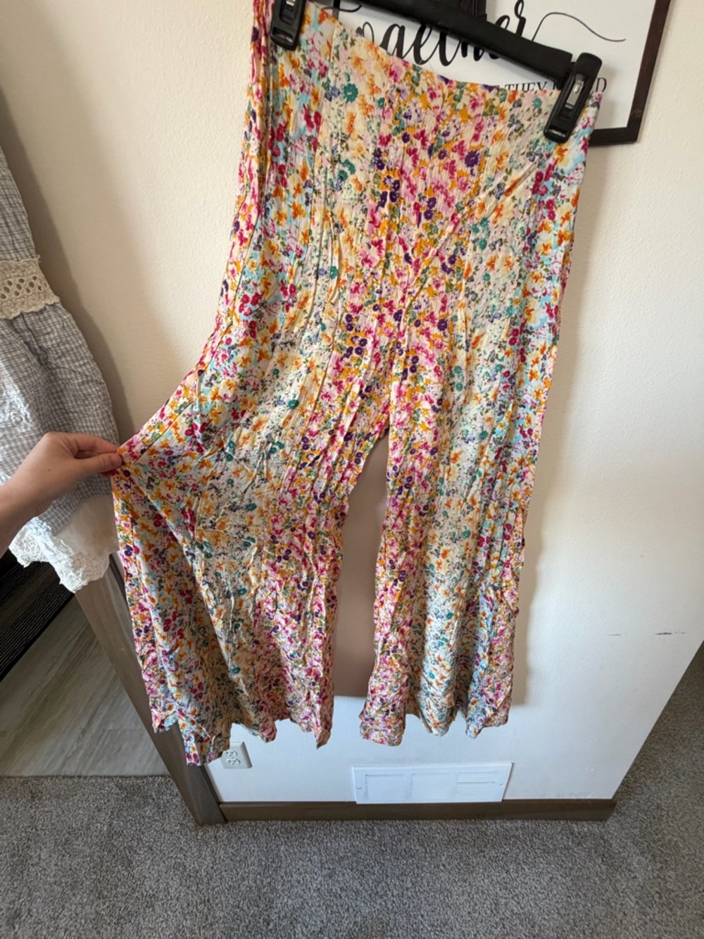Angie Cream Floral Wide-Leg Womens Bottoms